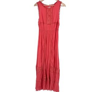 Sophie Max Coral Lace Maxi Dress Women's Size S NWT
